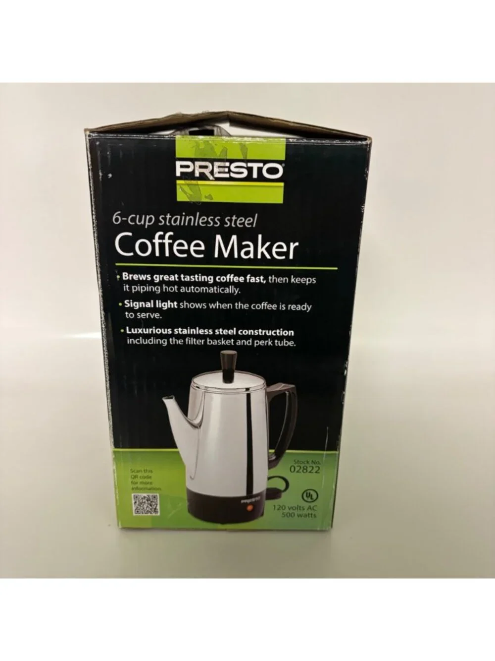 Presto 6 Cup Stainless Steel Coffee Maker 02822 Unused